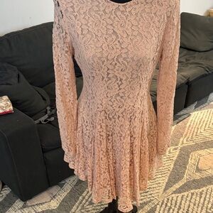 H&M Lace Long Sleeve Dress in Soft Pink